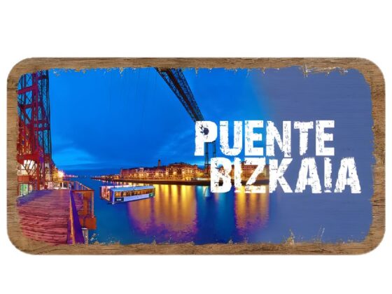 Placa madera noche Puente Bizkaia
