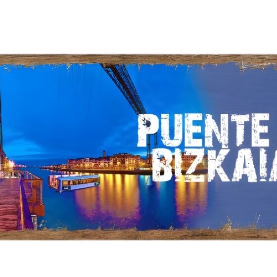 Placa madera noche Puente Bizkaia